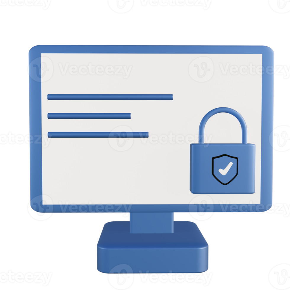 Computer with blue padlock 3d icon, suitable for additional elements in template, poster and banner designs png