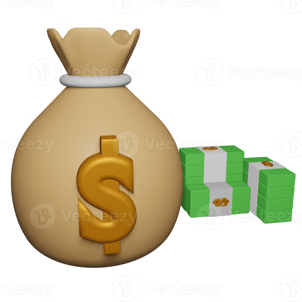 3d Money Bag icon, suitable for additional elements in the design of templates, posters and banners png