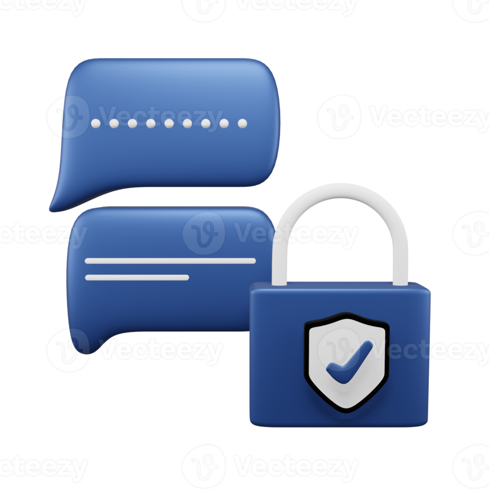 Bubble chat with Padlock 3d blue icon, suitable for additional elements in template, poster and banner designs png
