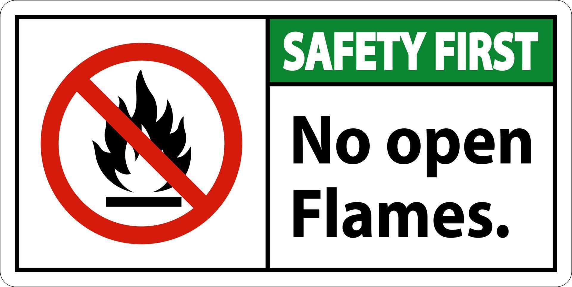 Safety First No Open Flames Label Sign On White Background vector