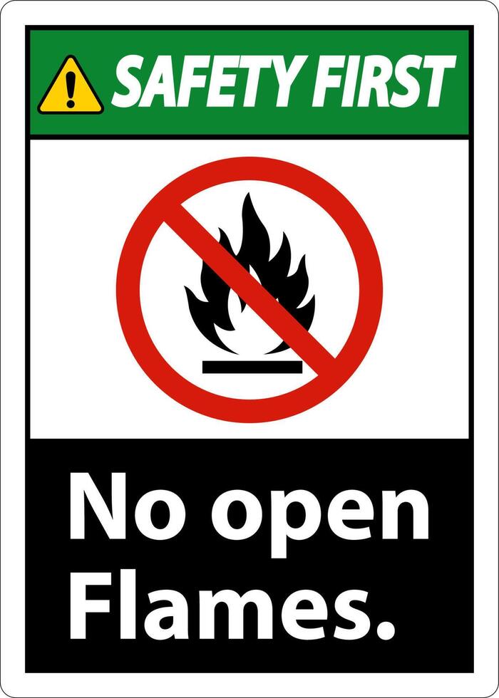 Safety First No Open Flames Label Sign On White Background vector