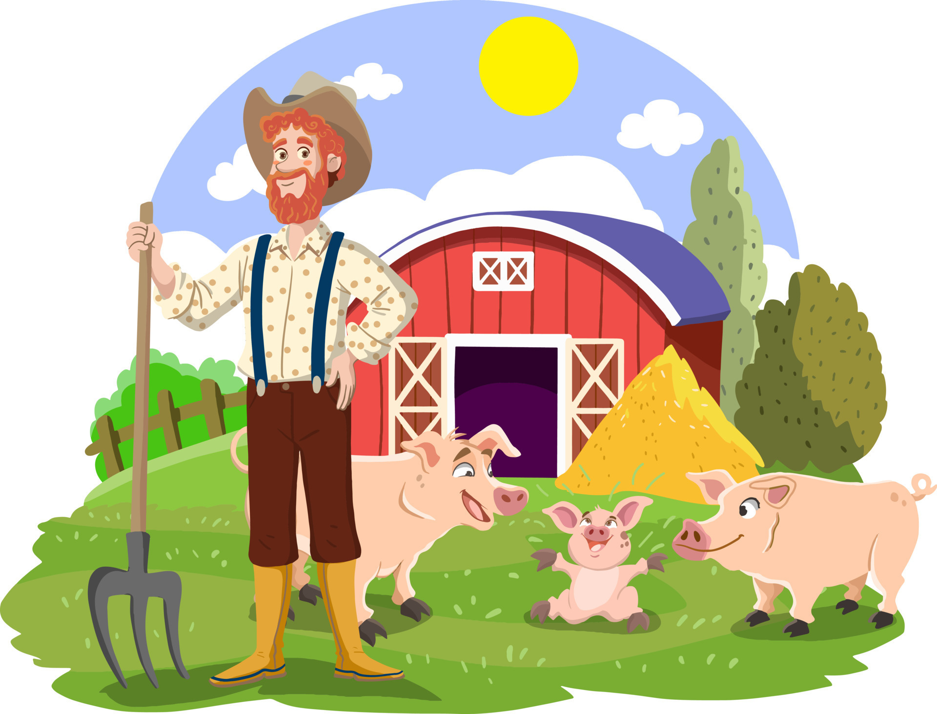 Cartoon People And Pigs On The Farm Farm Background 13361445 Vector cartoon-people-and-pigs-on-the-farm-farm-background-13361445-vector