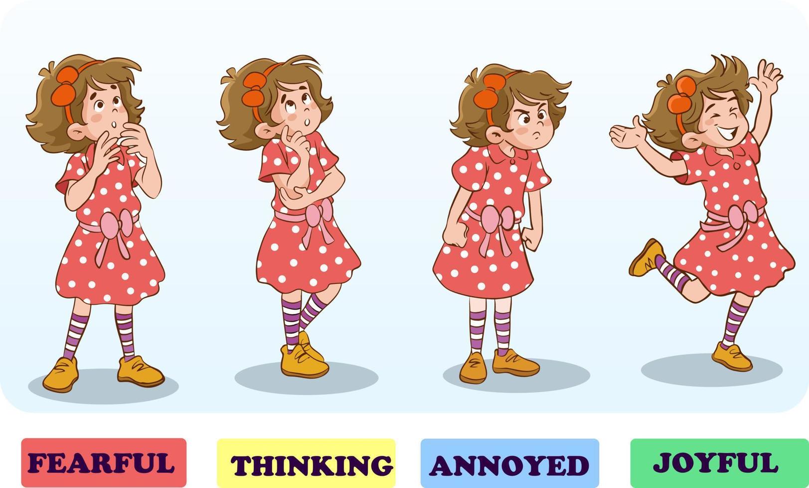 different emotions and expressions of girl vector