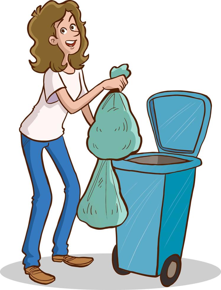 A woman in an apron throws trash vector