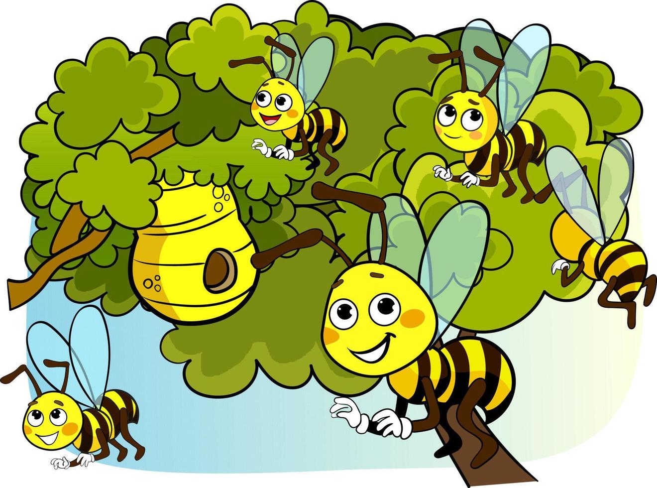 cute bees flying around the beehive vector