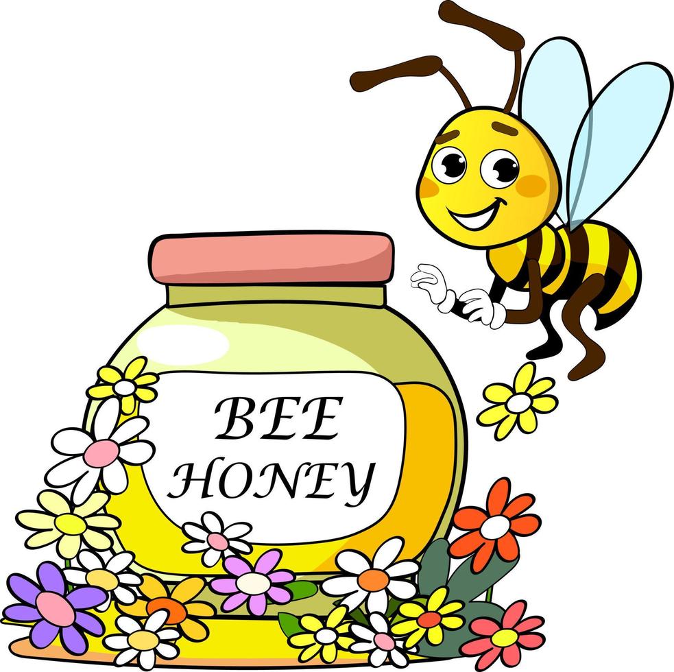 cute bees and honey jar vector