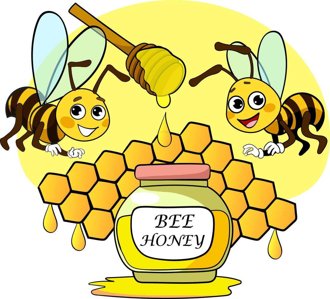 cute bees and honey jar vector