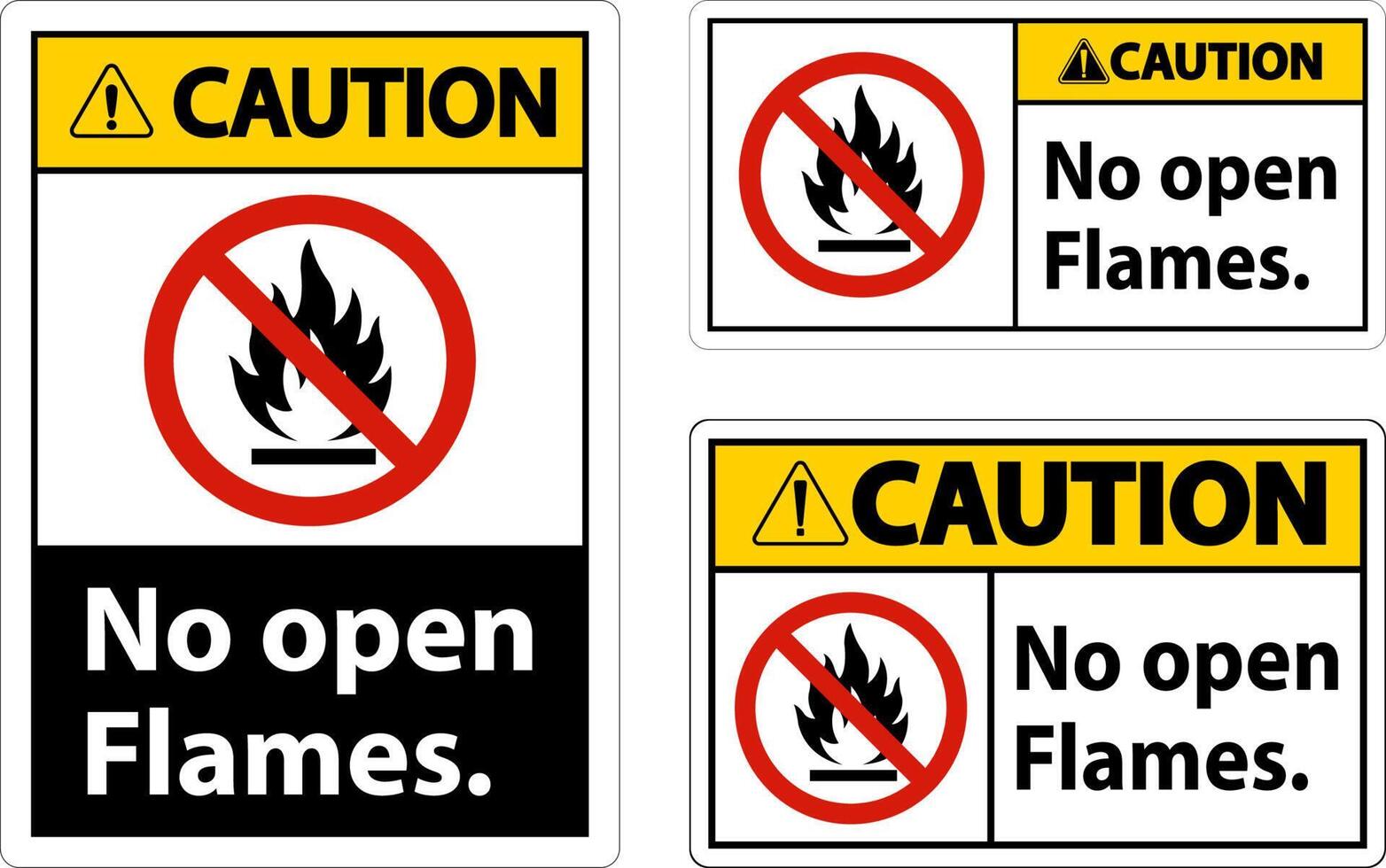 Caution No Open Flames Label Sign On White Background vector