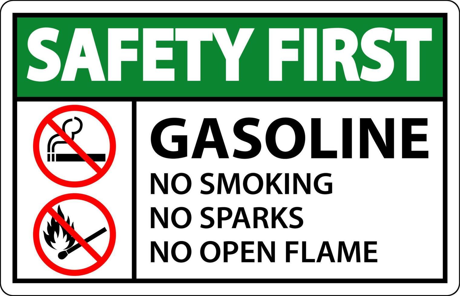 Safety First Gasoline No Smoking Sparks Or Open Flames Sign vector