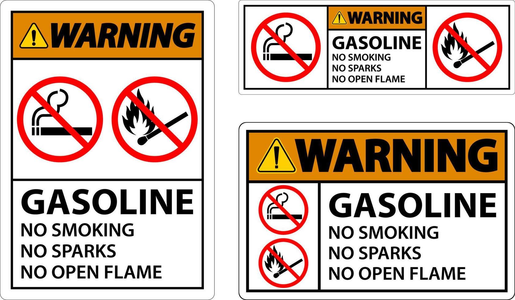 Warning Gasoline No Smoking Sparks Or Open Flames Sign vector