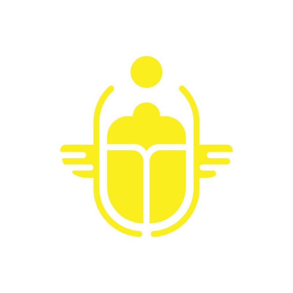 eps10 yellow vector Egyptian scarab beetle solid art icon isolated on white background. Winged scarab and sun symbol in a simple flat trendy modern style for your website design, logo, and mobile app