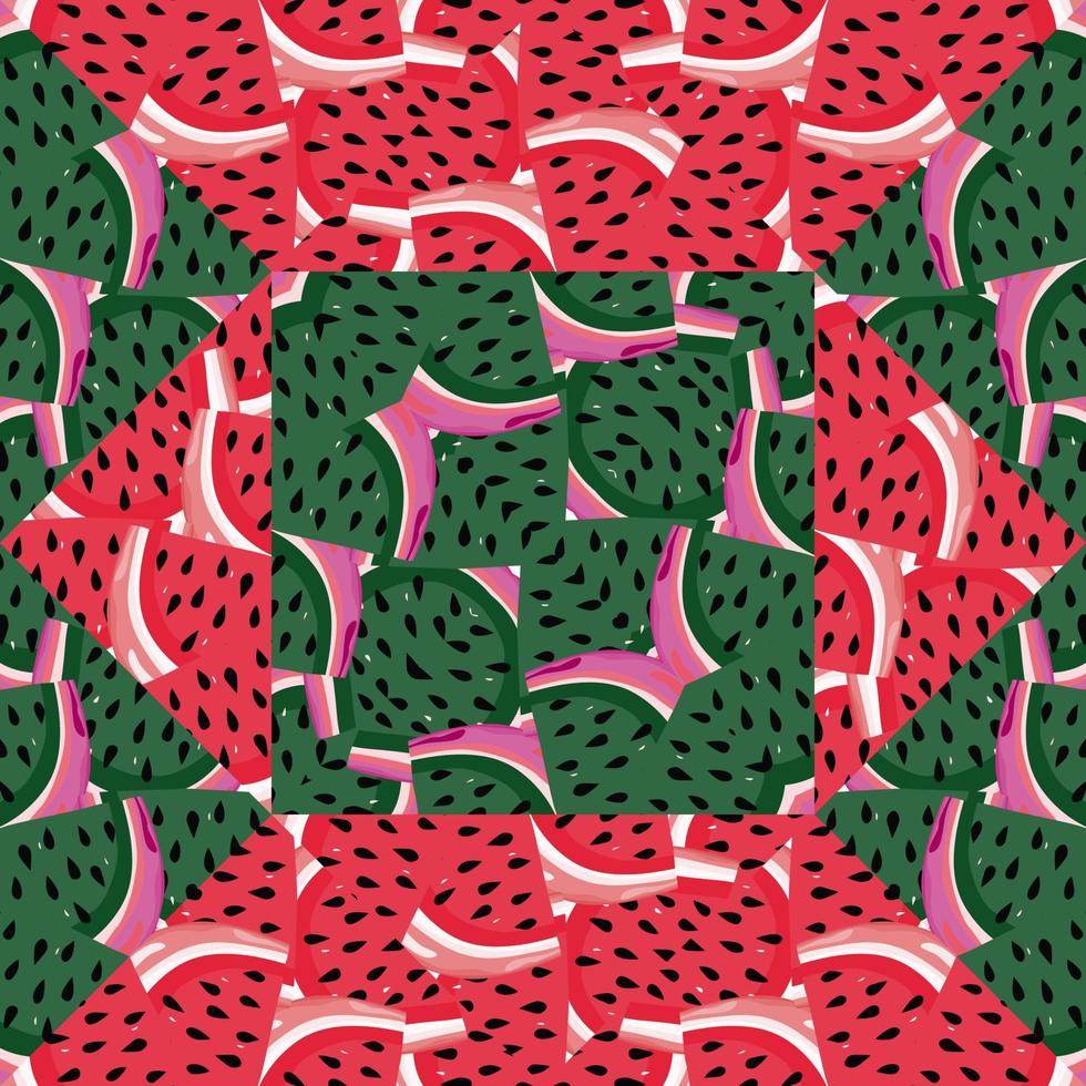 Abstract watermelon slices mosaic seamless pattern. Creative skin endless wallpaper. vector