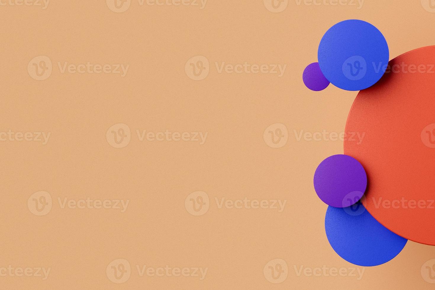 Textured colored circles shapes on yellow background 3d render. photo