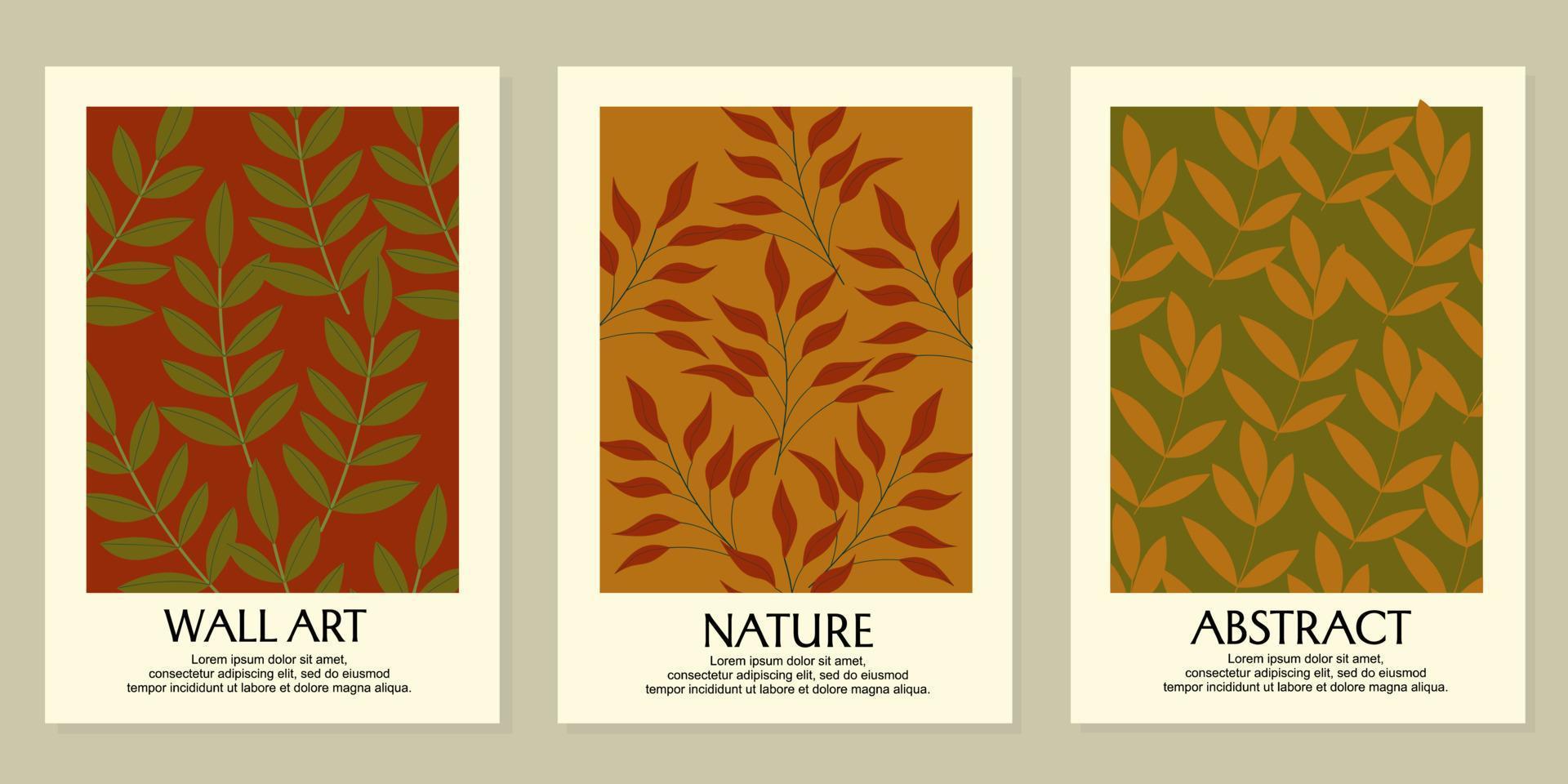 set of wall art designs with botanical patterns.design for print, cover, wallpaper, Minimal and natural wall art,wall decoration, home interior decoration vector