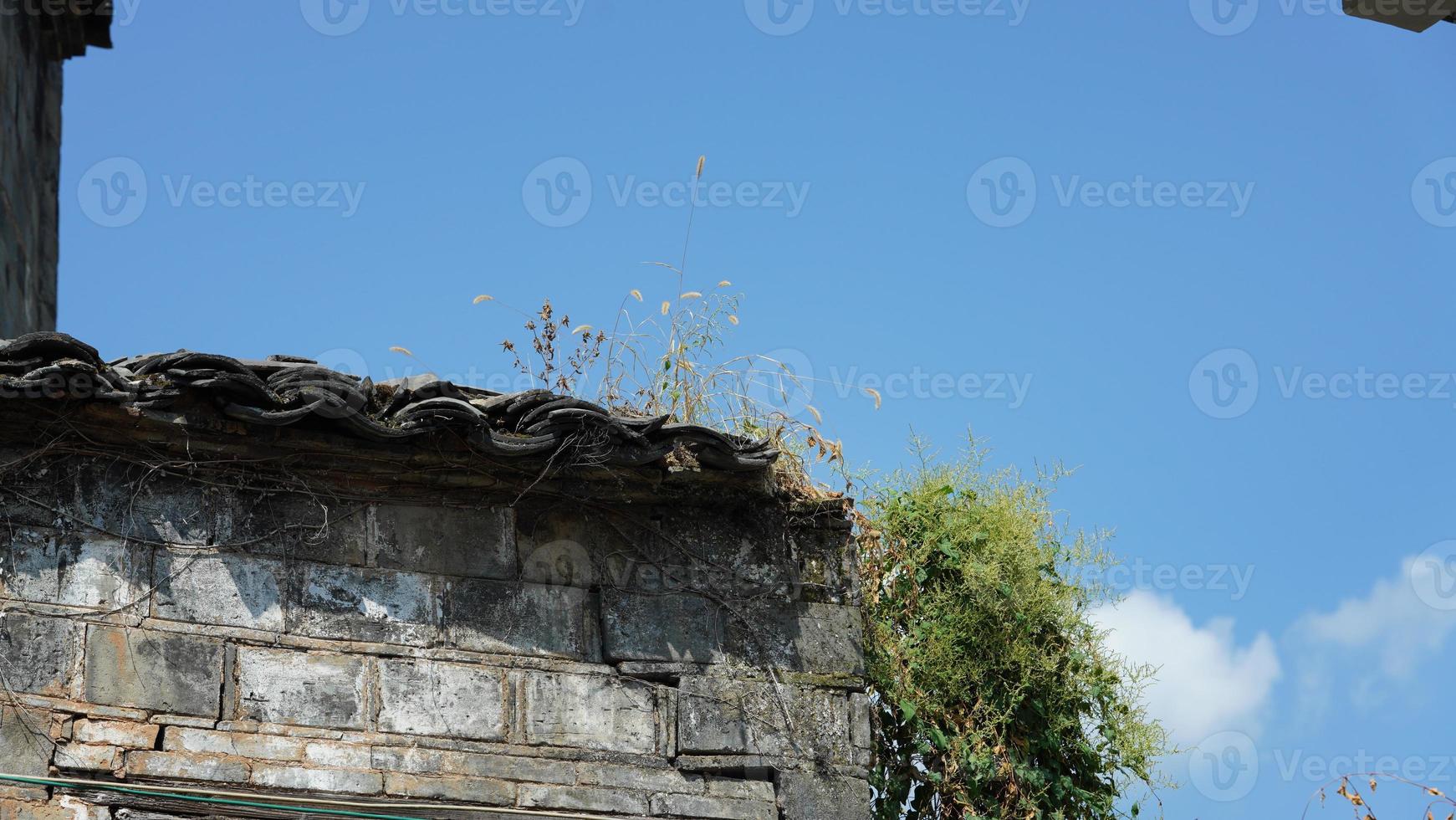 The beautiful traditional Chinese village view with the classical architecture and fresh green trees as background photo