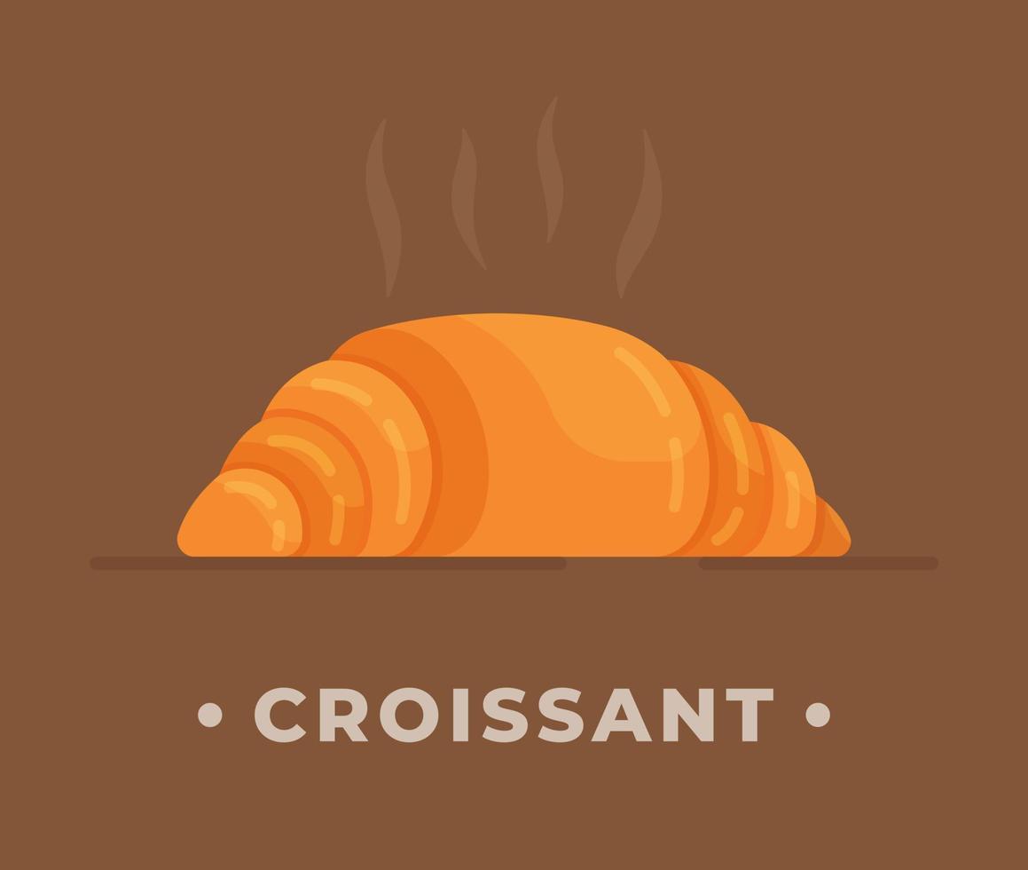 un croissant crujiente sobre un fondo marrón. ilustración vectorial de un croissant fresco y caliente. Pastelería. desayuno. vector