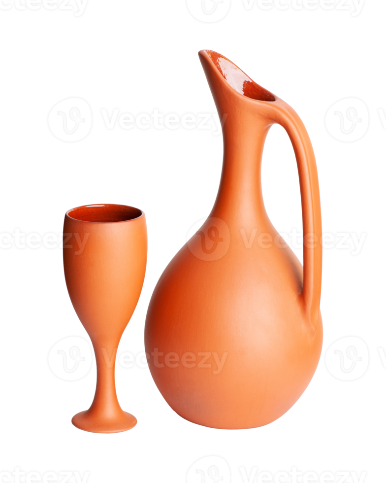 A brown clay jug with a cup isolated on a white background png