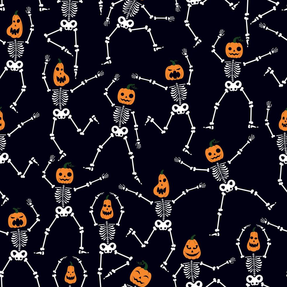 Pattern with skeletons and pumpkin head vector