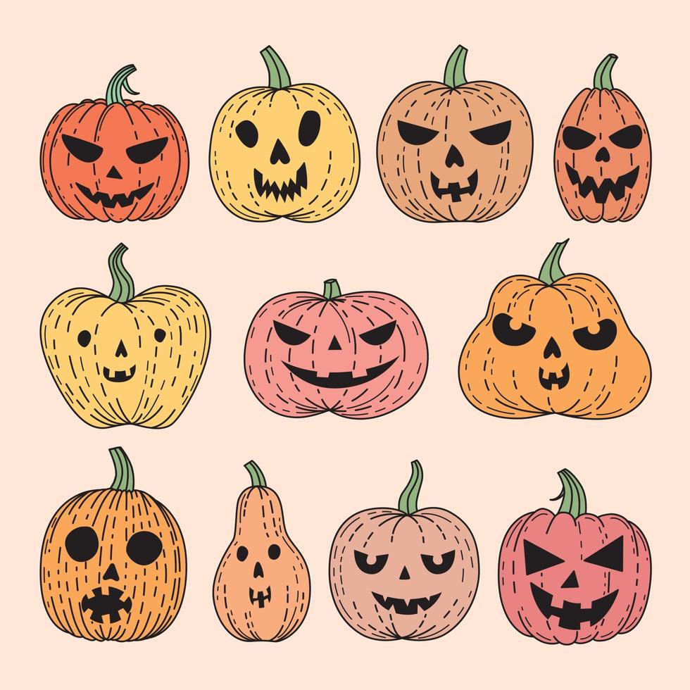 conjunto de diferentes calabazas para halloween vector