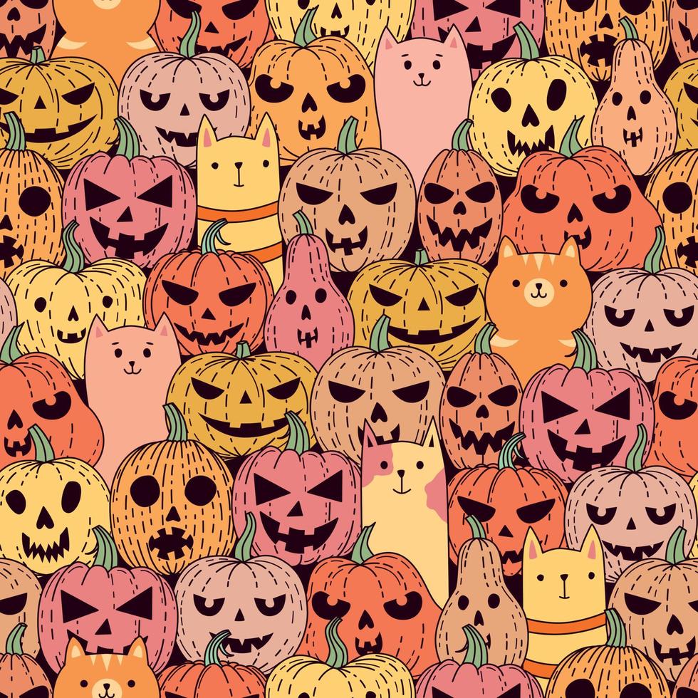 Pattern with pumpkins and cats vector