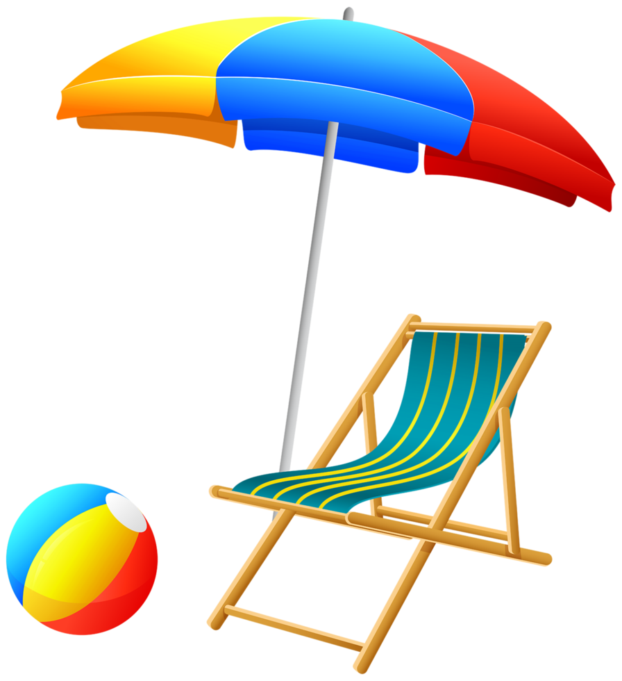 Beach Umbrella with Chair and Ball png