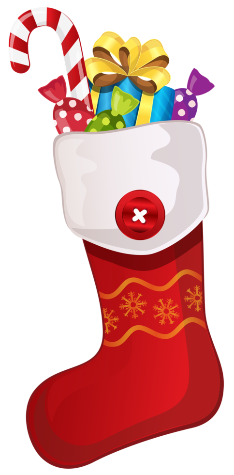 calcetín navideño rojo con bastón de caramelo png