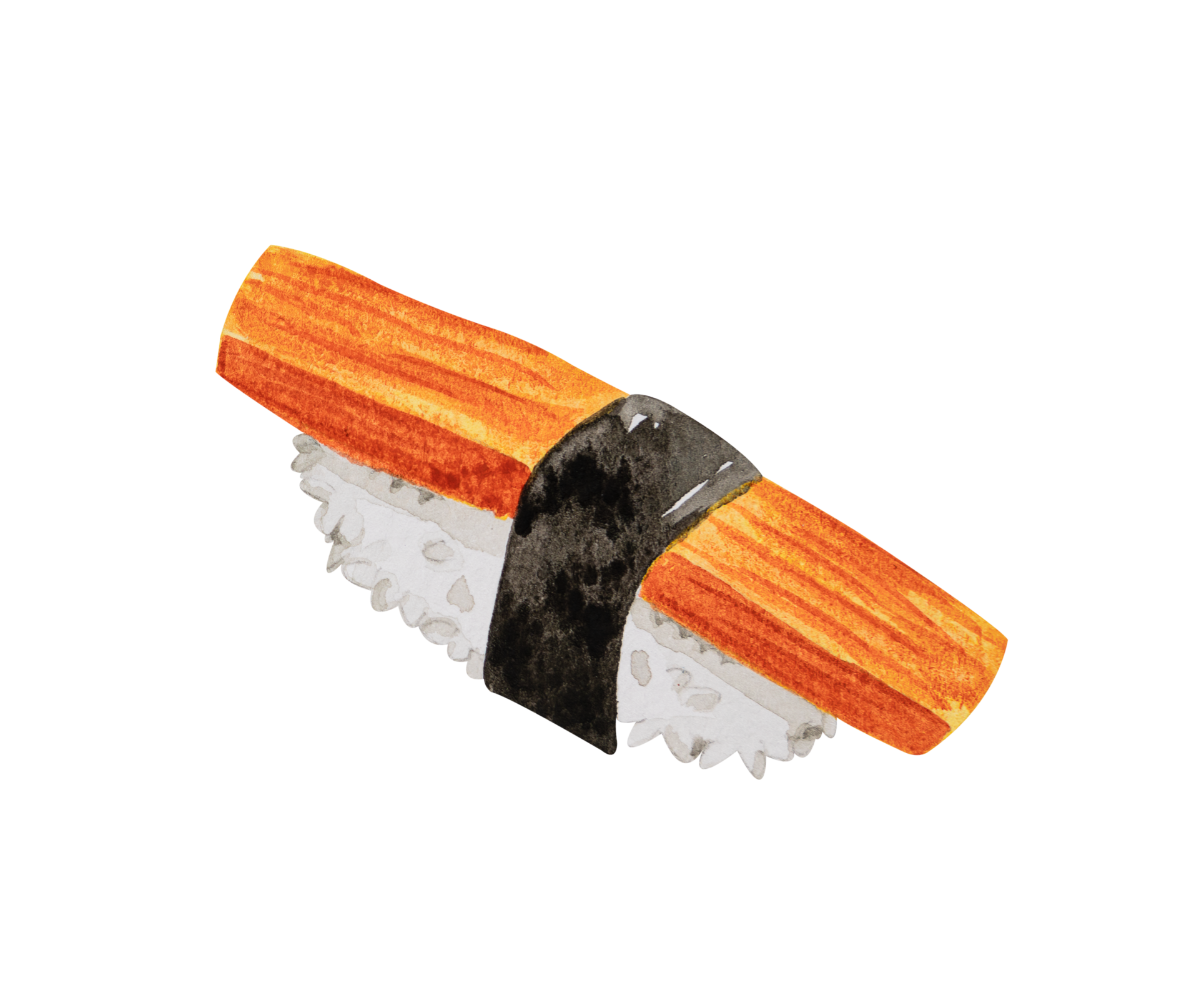 Kanikama crab sticks nigiri sushi. Japanese food Hand drawn watercolor