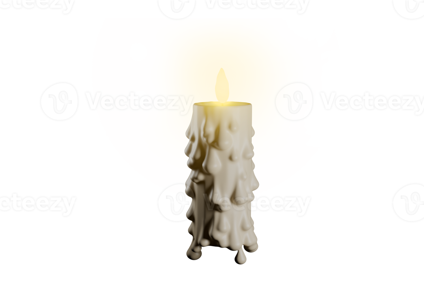 Burning white wax candle for halloween 3d render. png