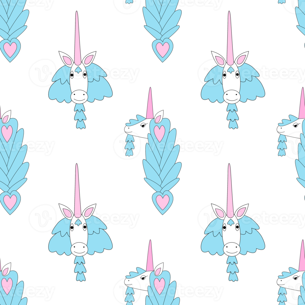 Seamless patterns with unicorns with a blue mane without a background png