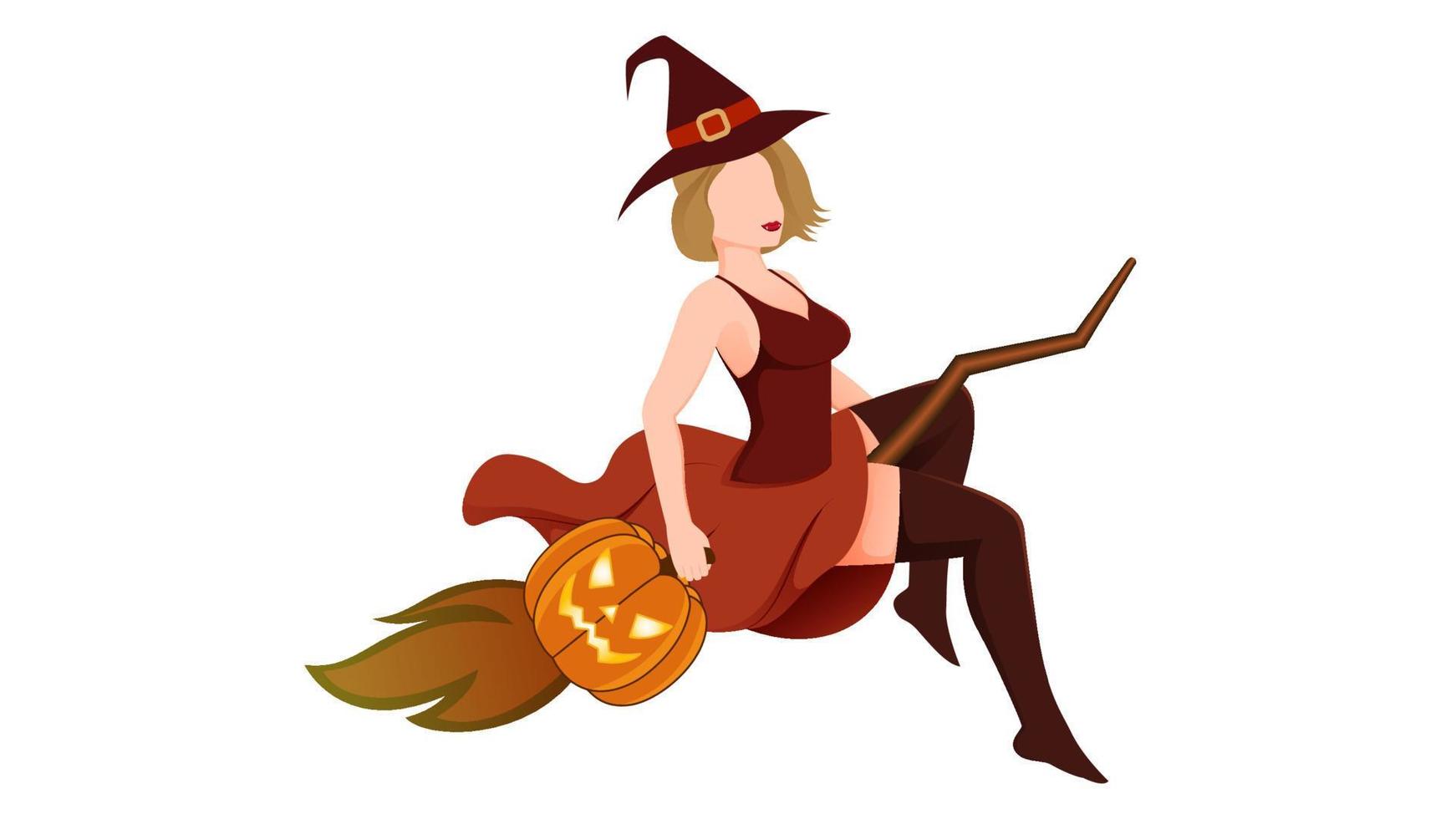 happy halloween, witch character vector illustration on white background.