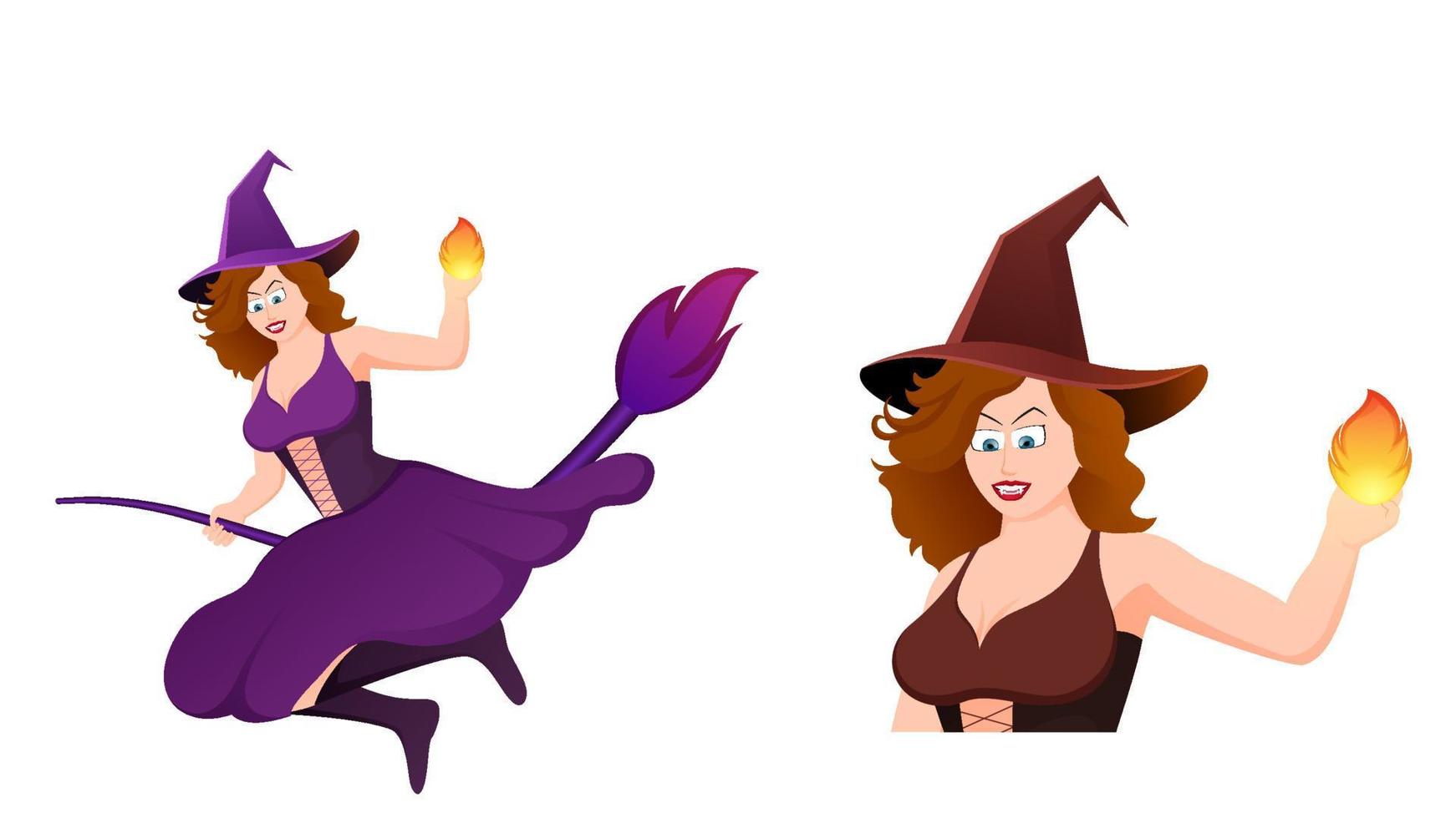 happy halloween, witch character vector illustration on white background.