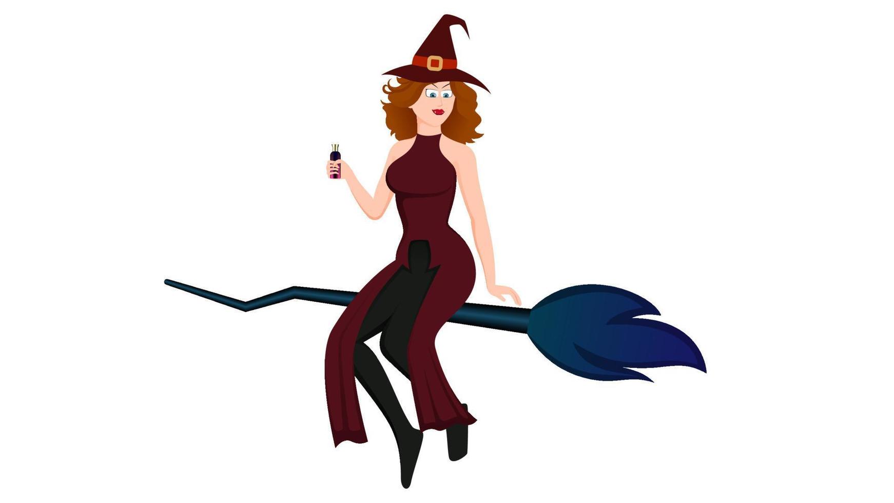 happy halloween, witch character vector illustration on white background.