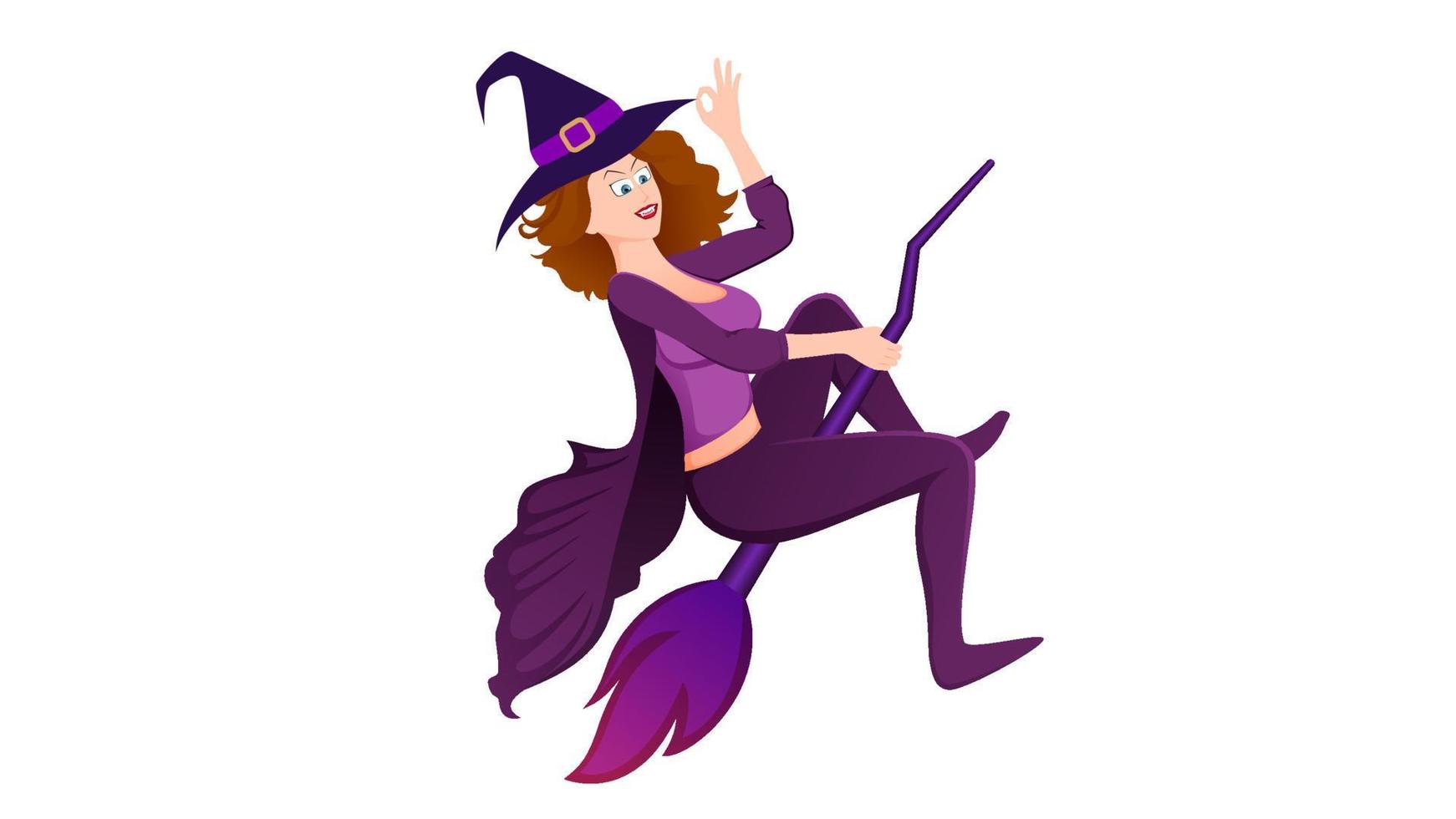 happy halloween, witch character vector illustration on white background.