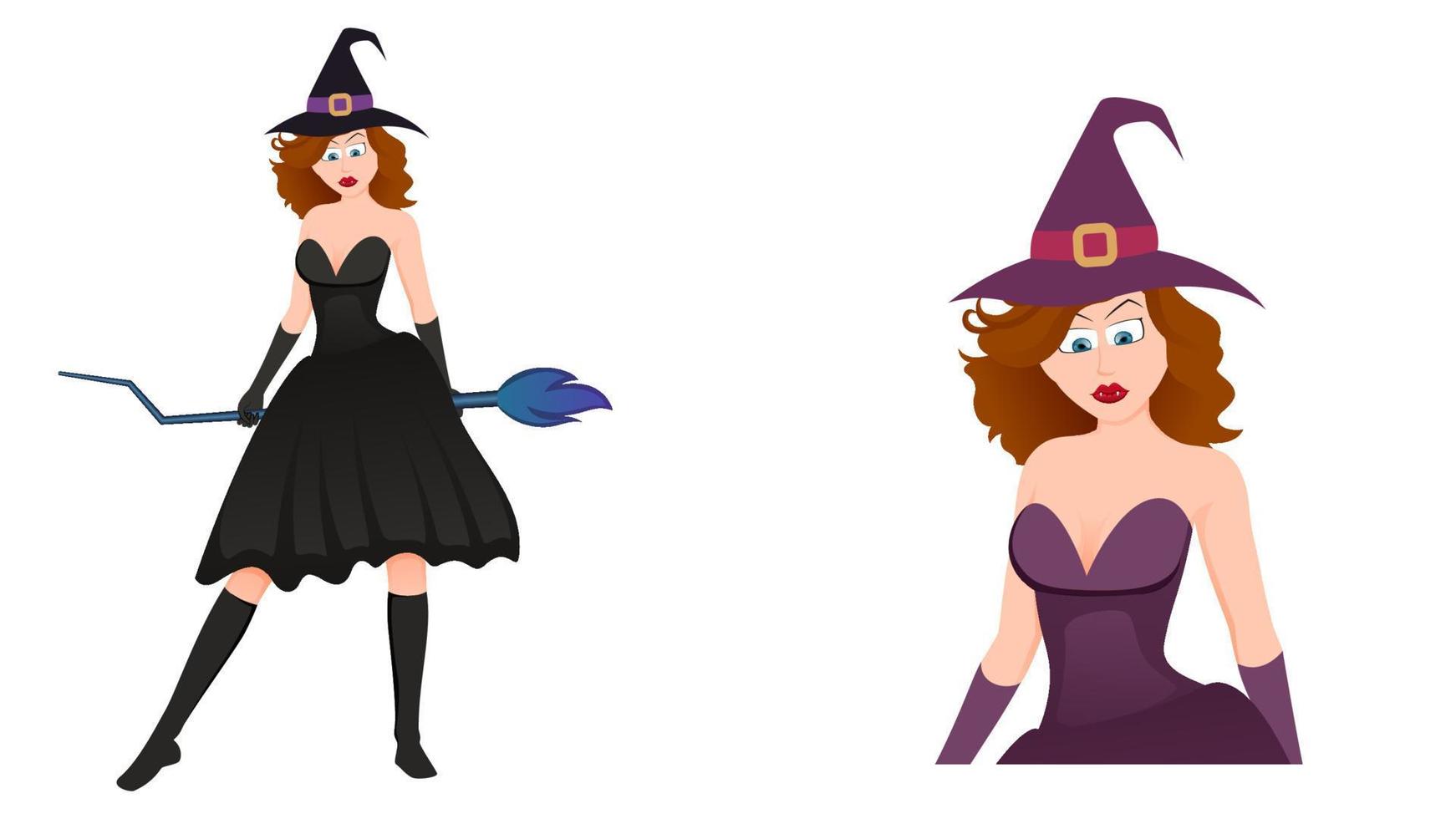 happy halloween, witch character vector illustration on white background.