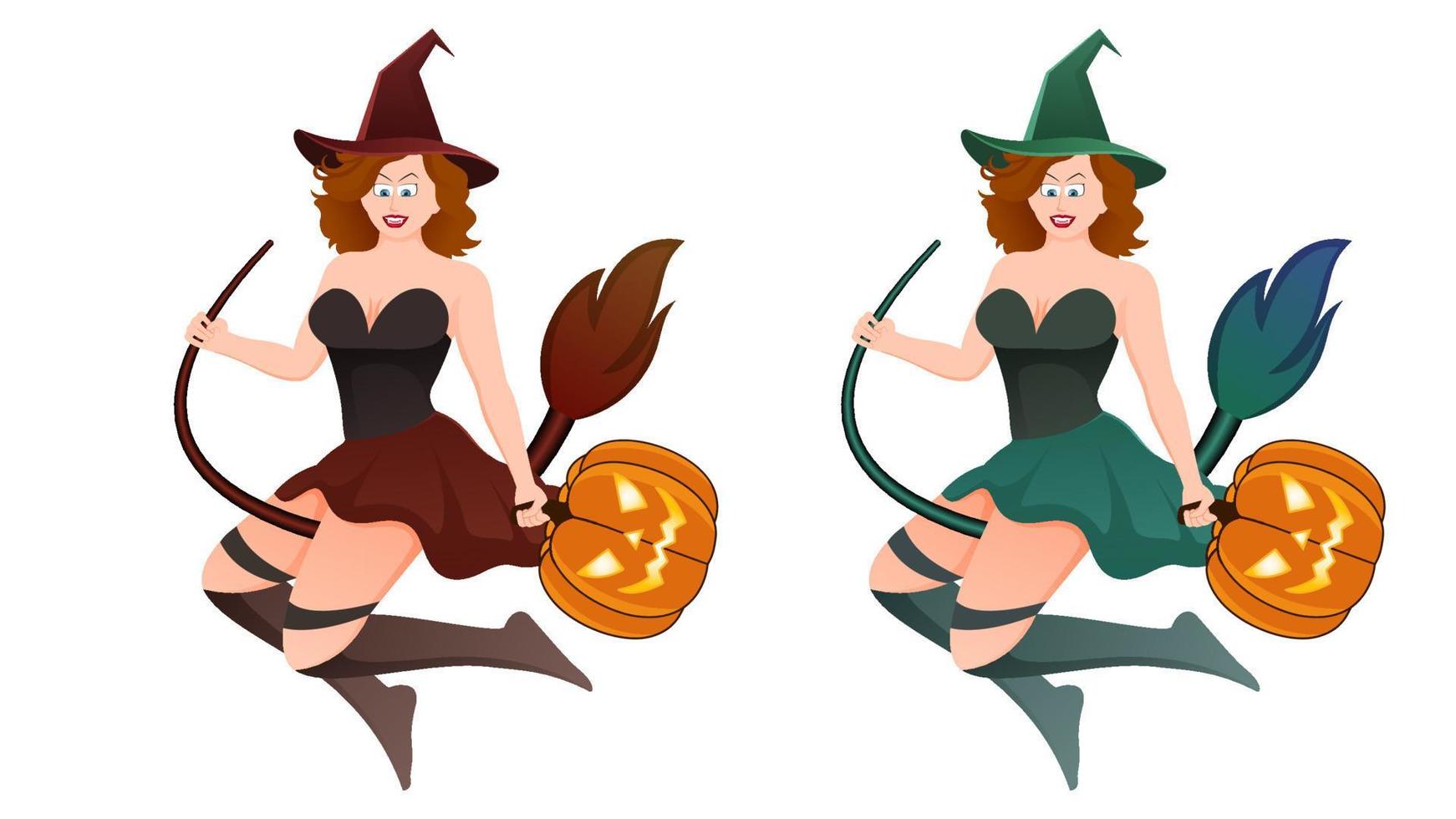 feliz halloween, ilustración de vector de carácter de bruja sobre fondo blanco.