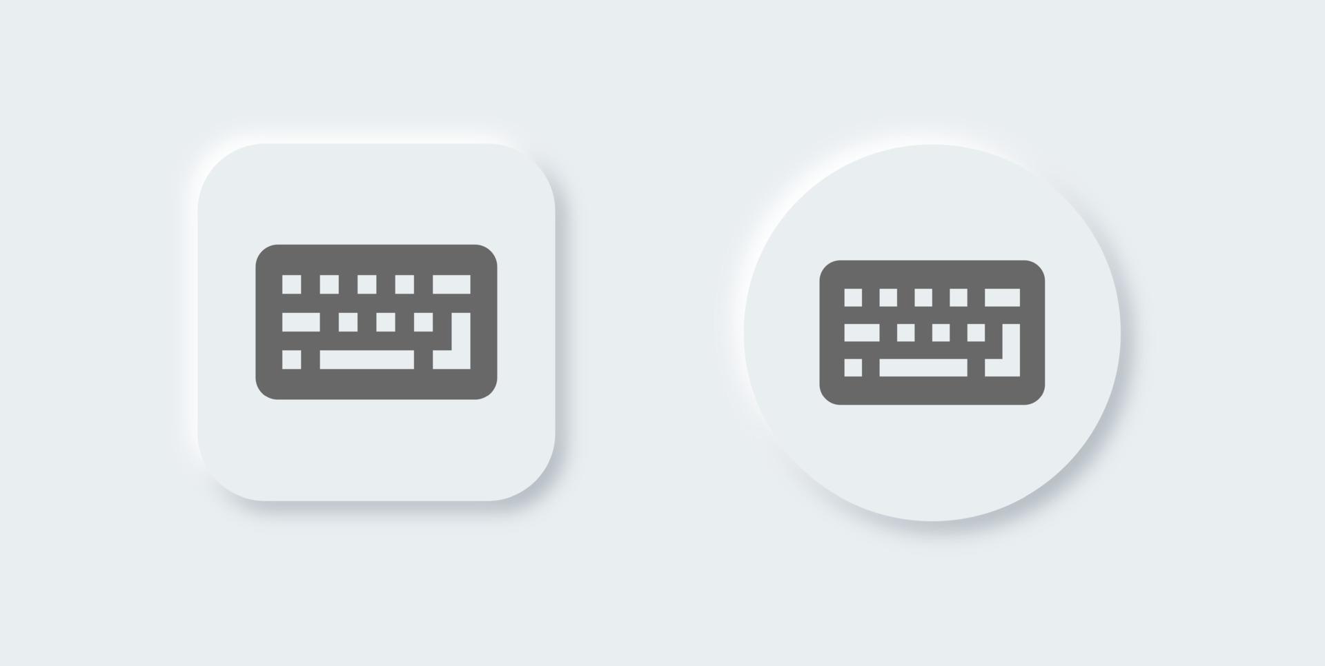 icono sólido de teclado en estilo de diseño neomórfico. Ilustración de vector de signos de botón de computadora.