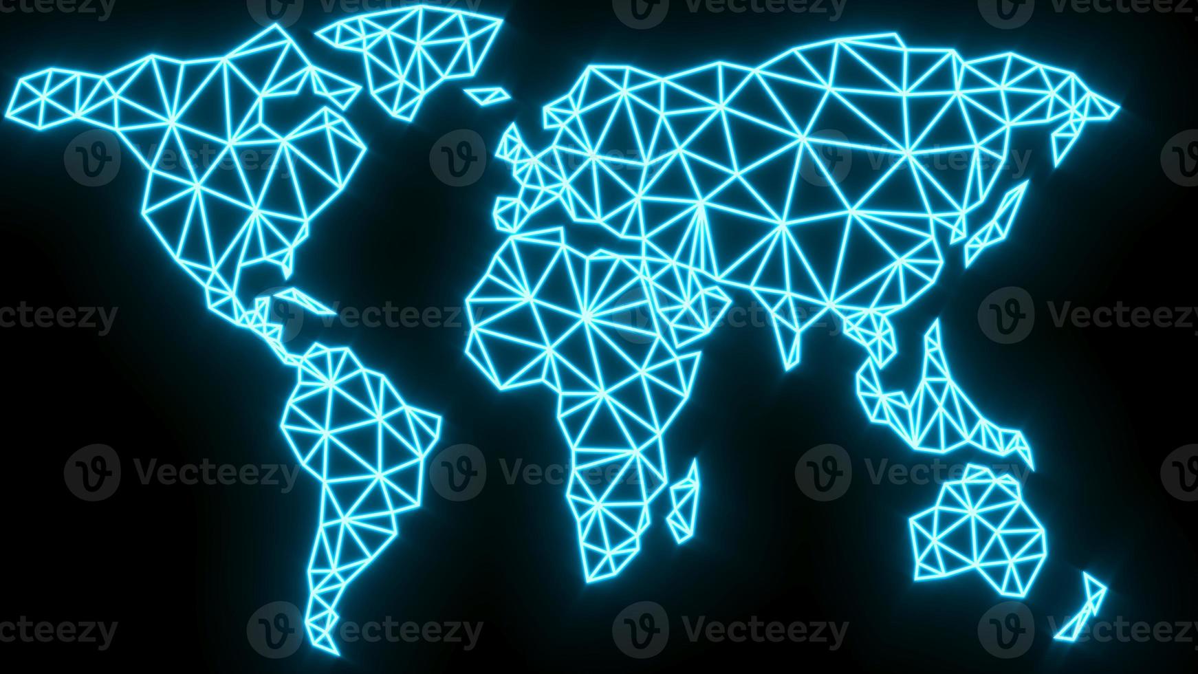 3D Rendering Illustration World map polygon Glowing neon light for future premium product and technology business finance photo