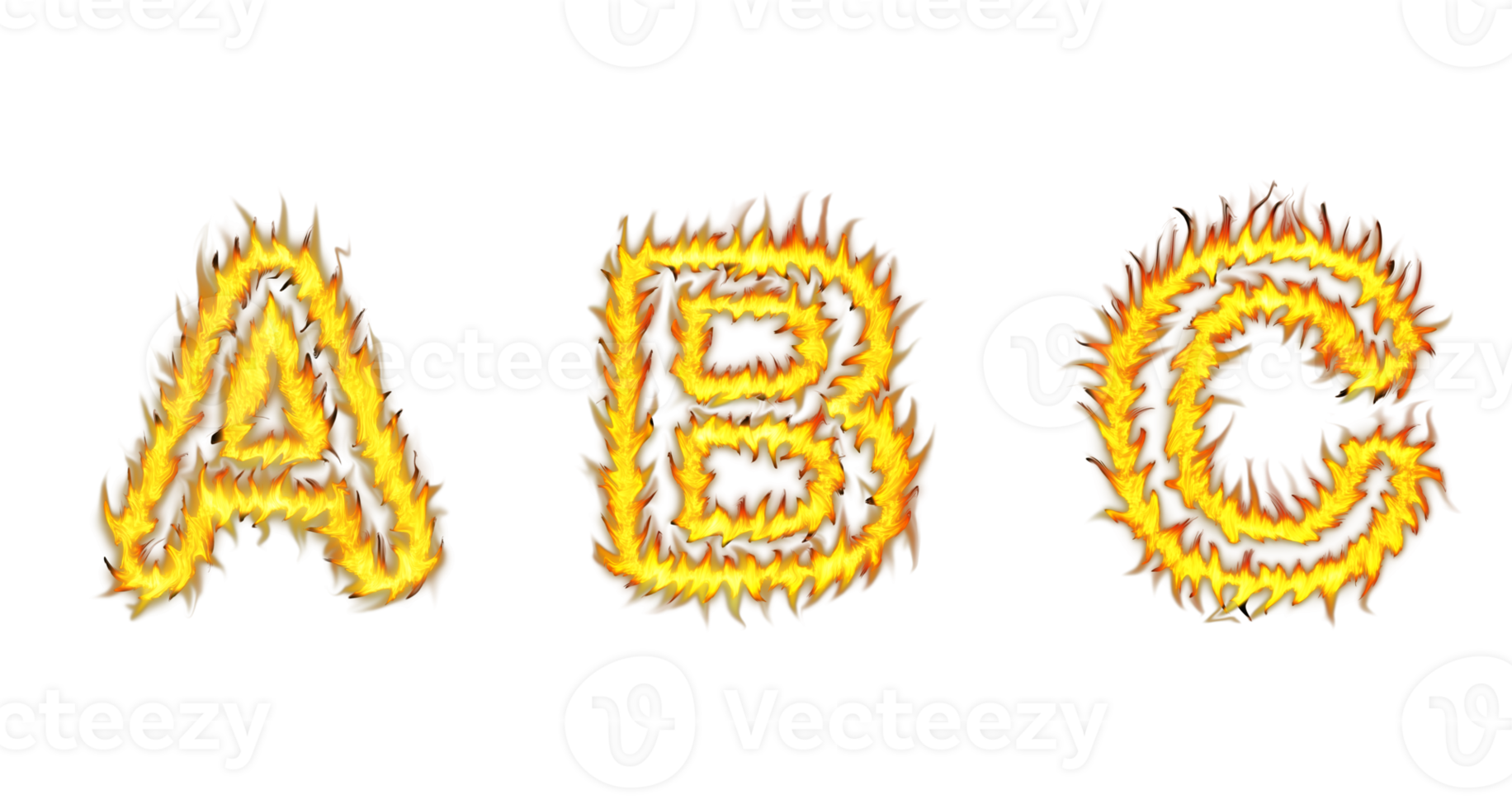Realistic Fire font text A B C letters of the alphabet, Fire style alphabet text effect PNG