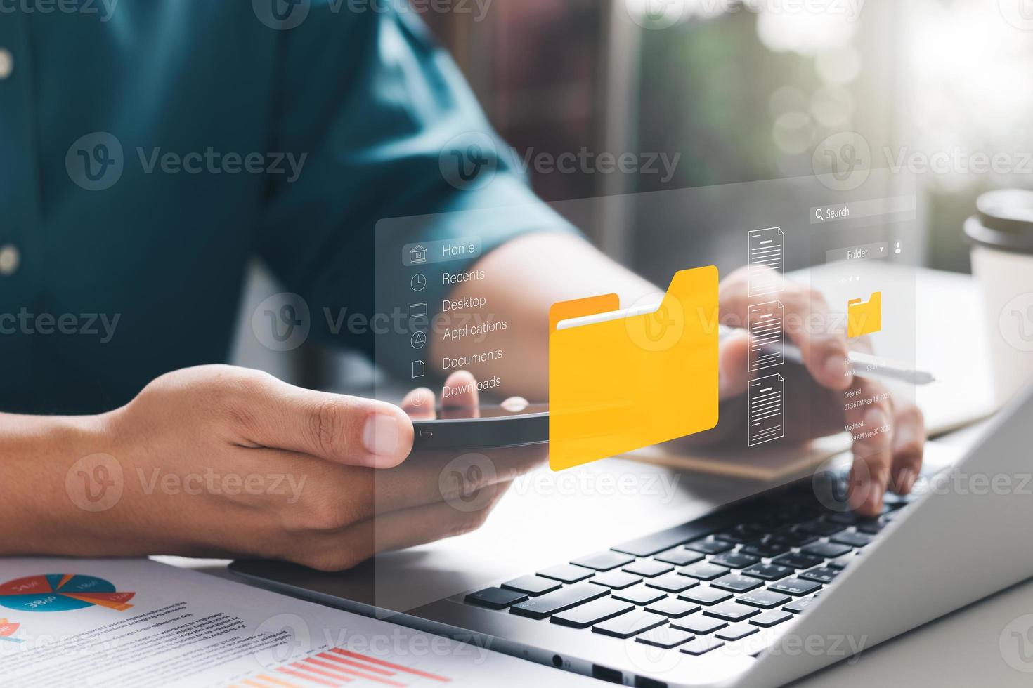 Document management system concept, virtual screen icon. Document Storage System DMS Online database, software for efficient management of company files and data. photo
