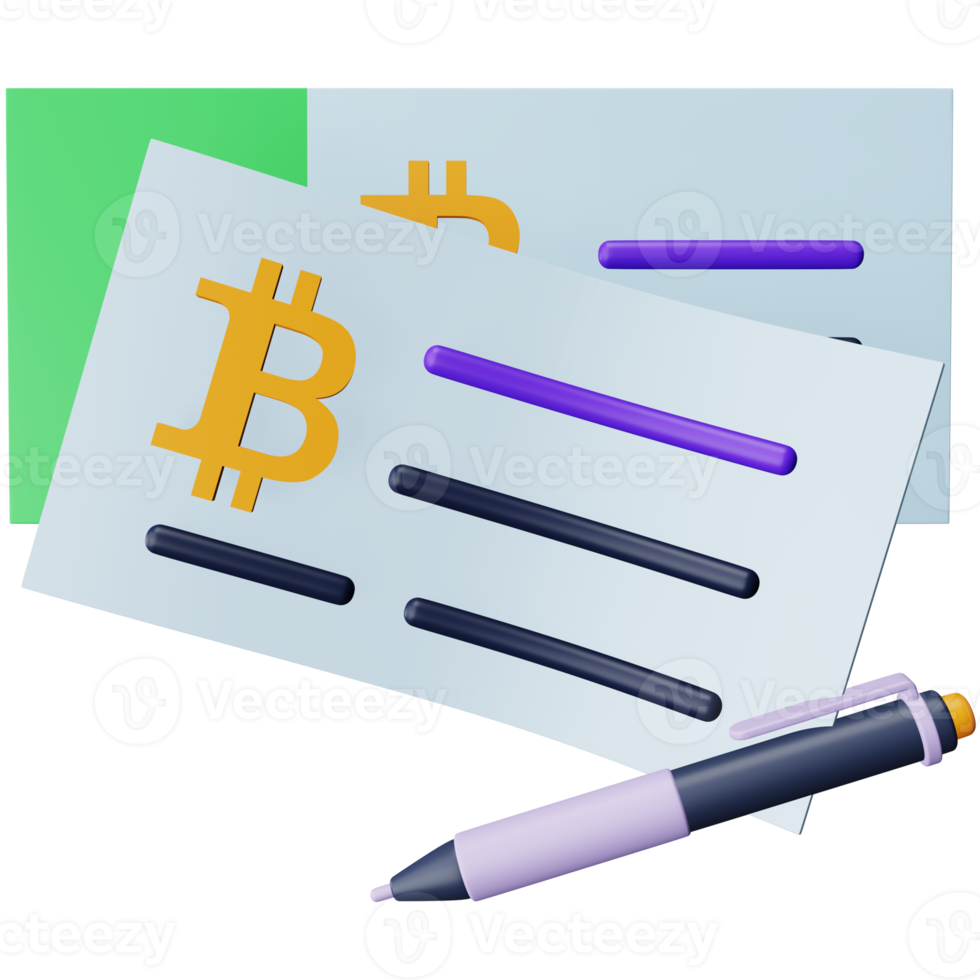 Bitcoin cheque 3d rendering isometric icon. png