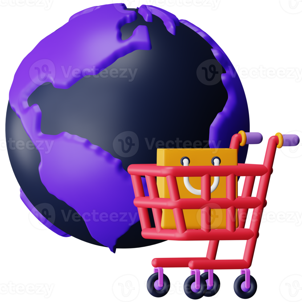 Global shopping 3d rendering isometric icon. png