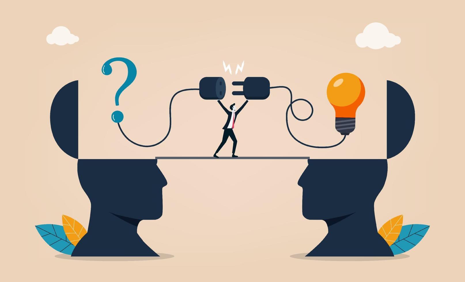 Businessman connect question mark with lightbulb solution. Solution for