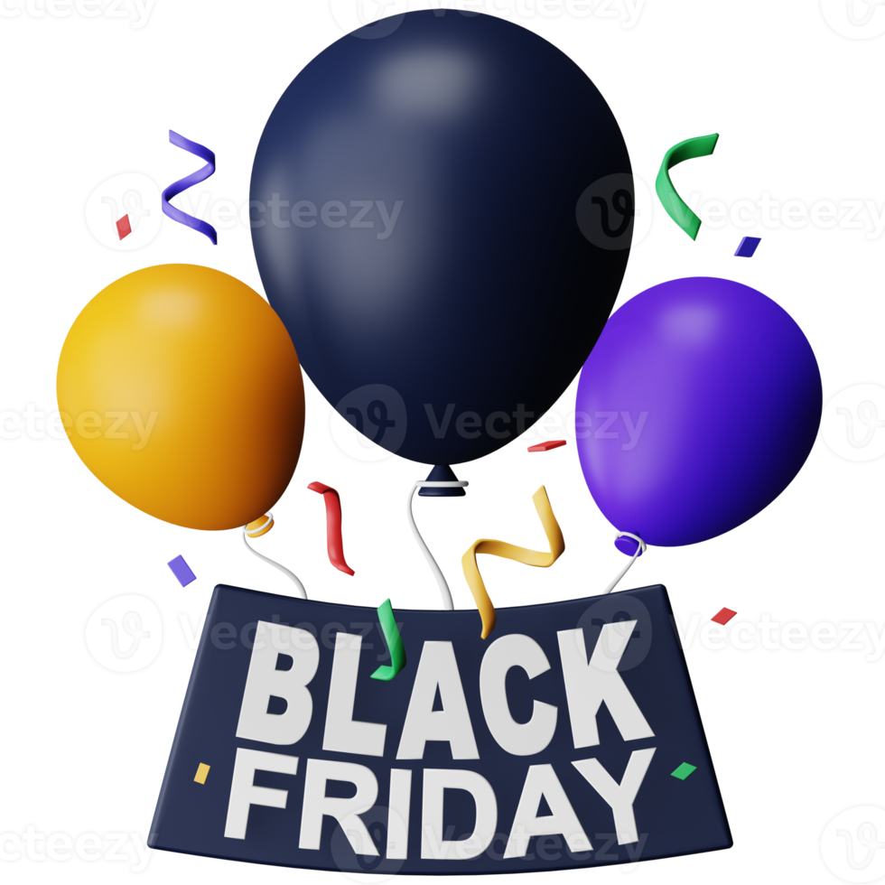 Black friday balloons 3d rendering isometric icon. png