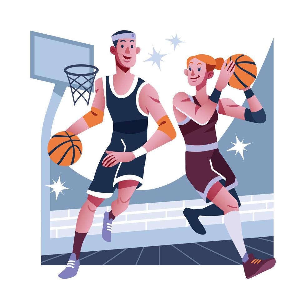 A Boy Playing Basketball With A Girl vector