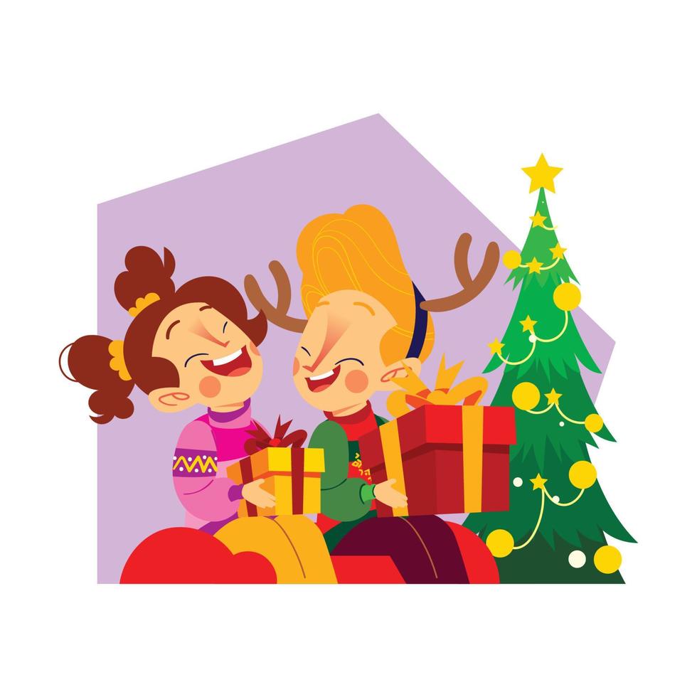 Children with Their Christmas Gifts vector