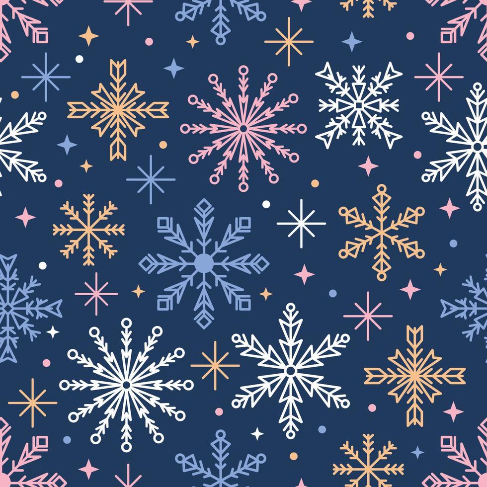 Seamless Pattern with beautiful Snowflakes and Stars vector