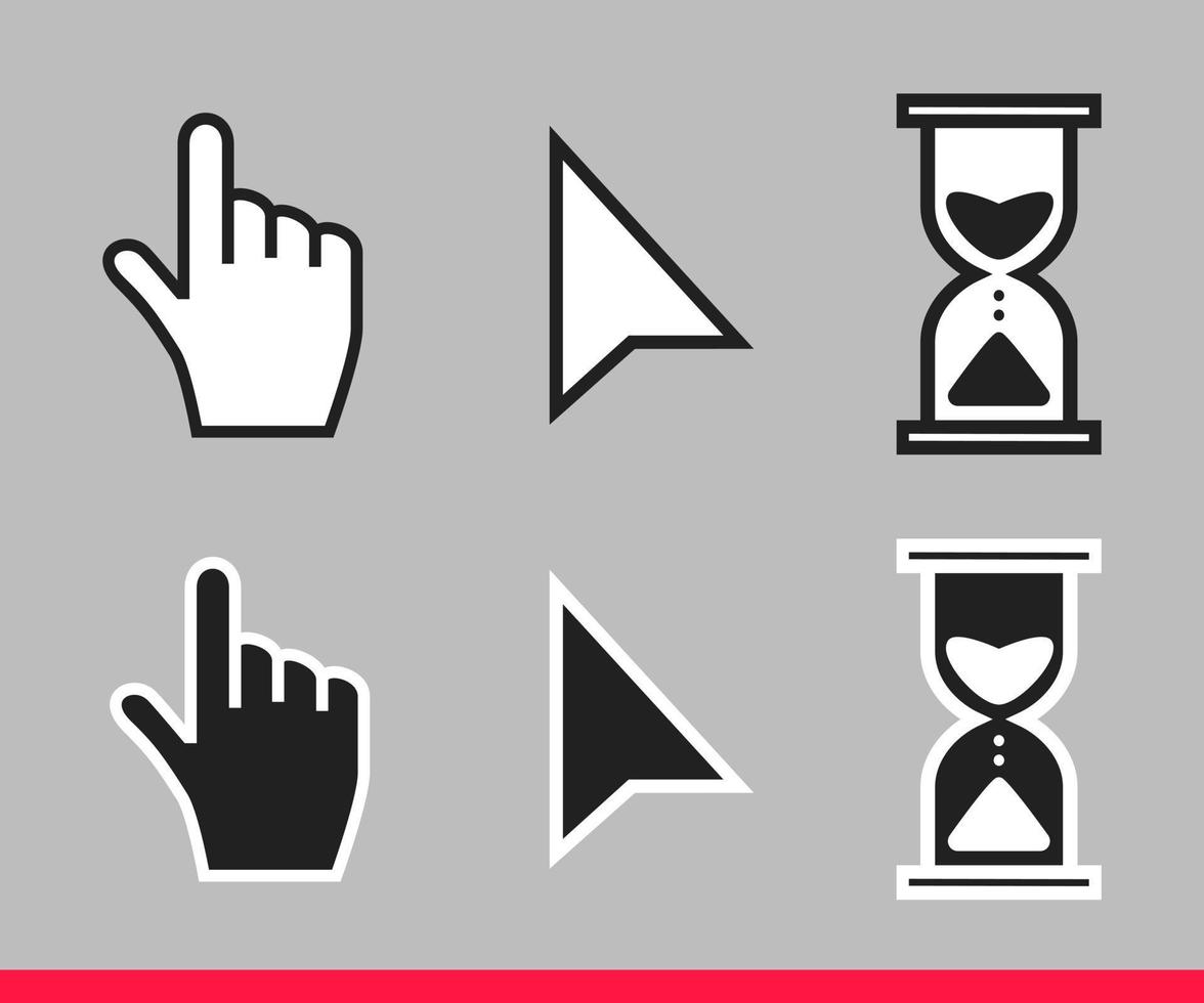 Pointer hand, arrow and hourglass loading clock mouse cursors icon sign vector