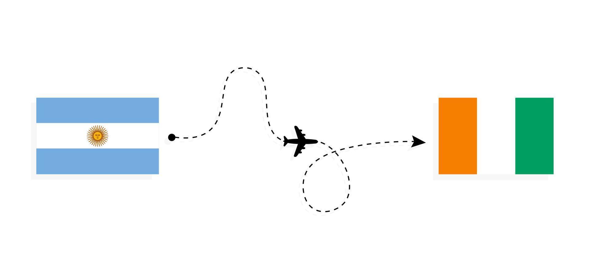 Flight and travel from Argentina to Cote d'Ivoire by passenger airplane Travel concept vector