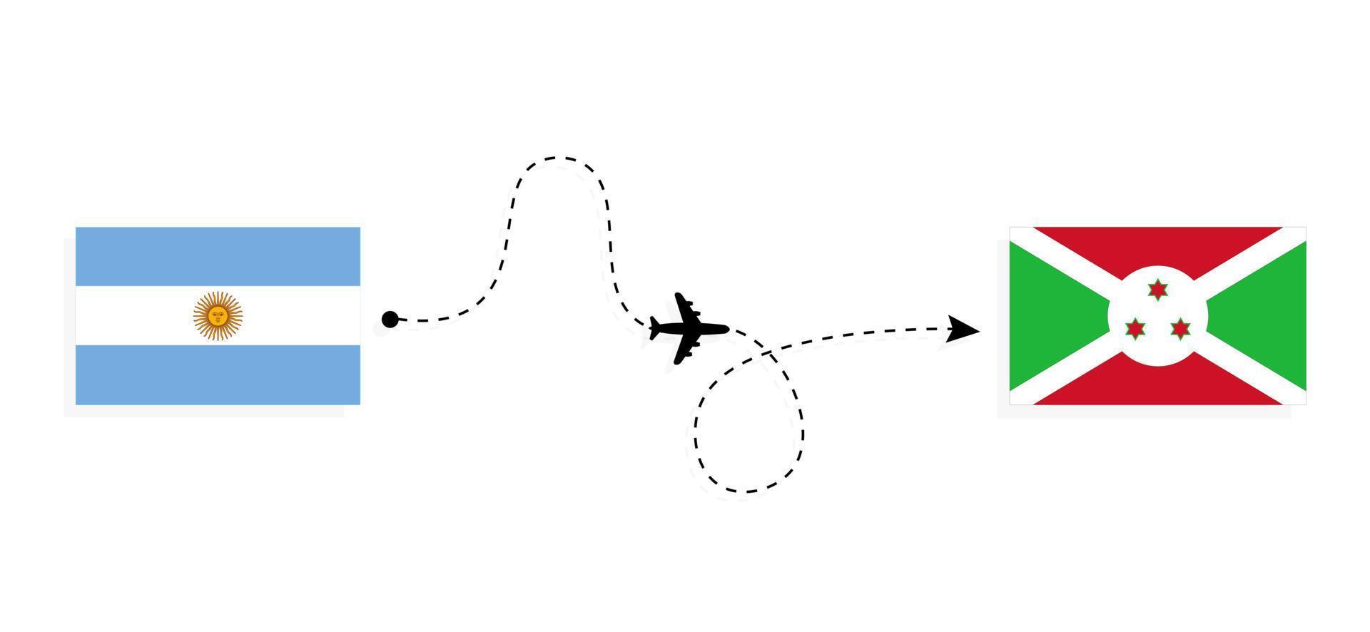Flight and travel from Argentina to Burundi by passenger airplane Travel concept vector
