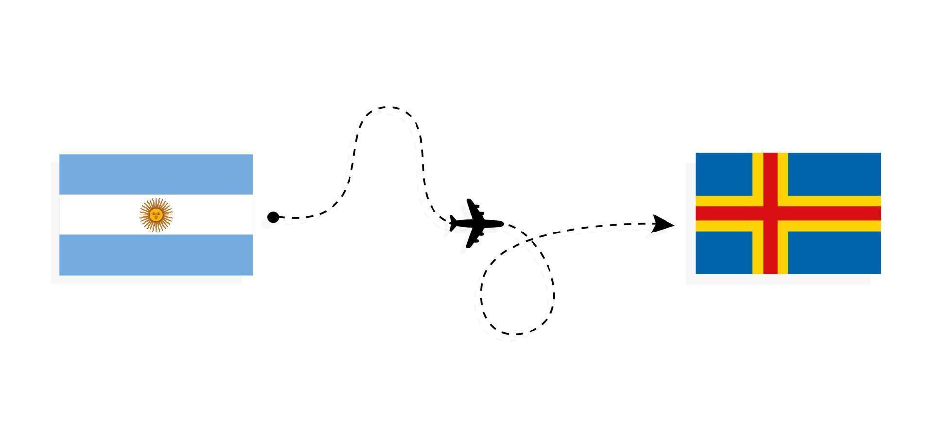 Flight and travel from Argentina to Aland by passenger airplane Travel concept vector